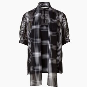 Akris, Silk Organza Check Blouse with Sash Detail, US 14, NEW!!